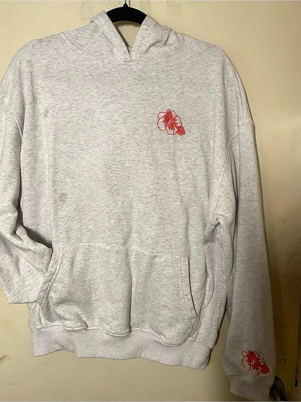 Fourteen Twelve Heather Grey Embroidered Hibiscus Shell Paradise Hoodie